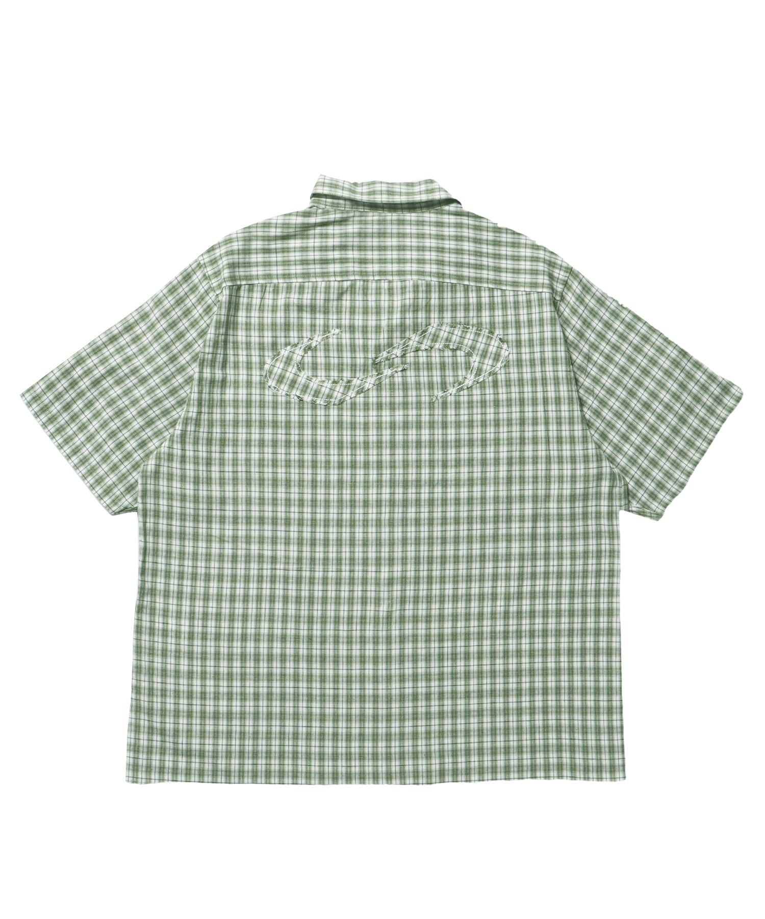 【sqnz(エスキュンズ)】ワッペンチェックシャツ / シャツ チェック 半袖 ポケット 刺繍 ワッペン グリーン