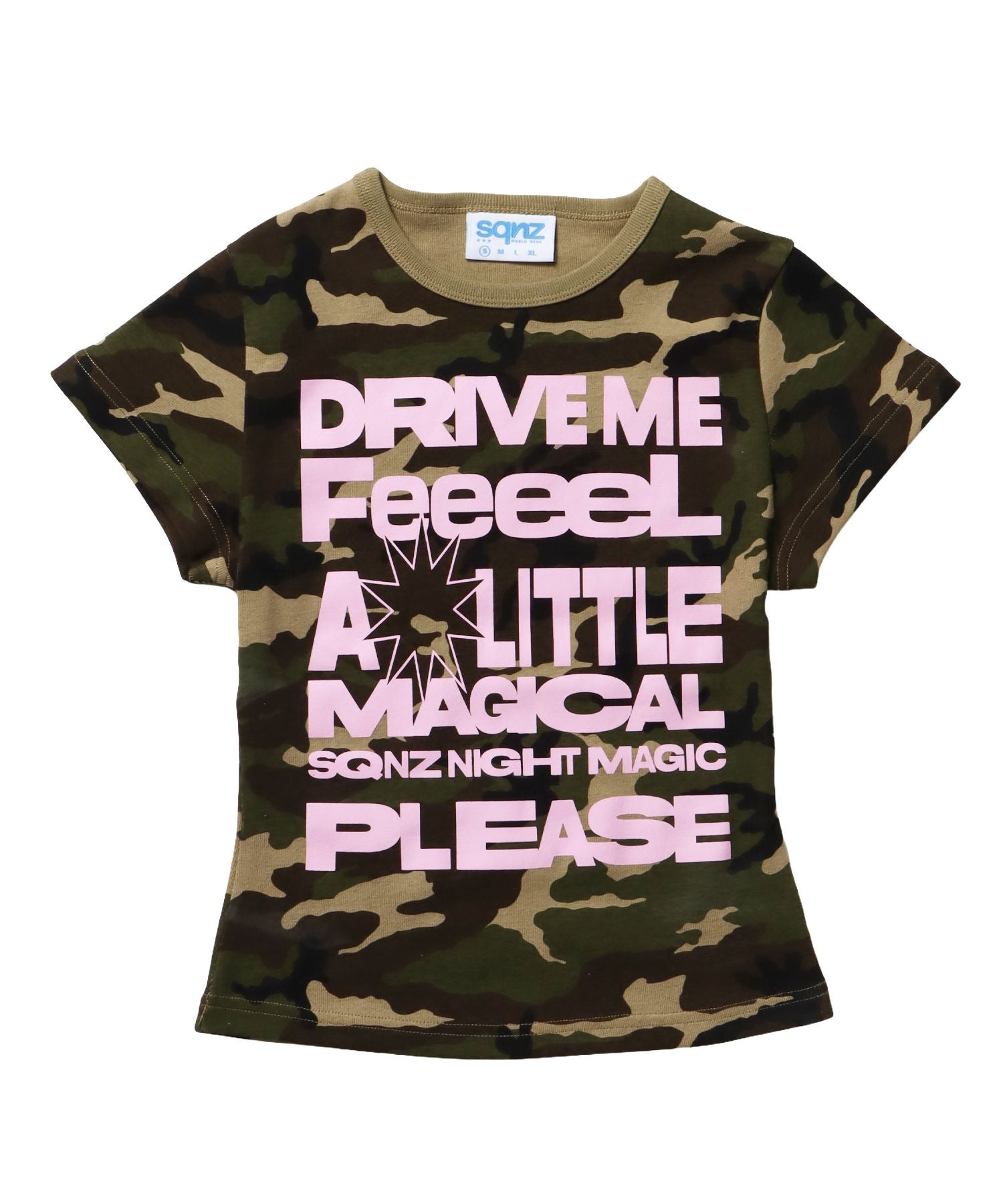 【sqnz(エスキュンズ)】sqnz message pt compact tee / レディース Tシャツ 半袖 プリント ピチT ちびT クルーネック 柄80
