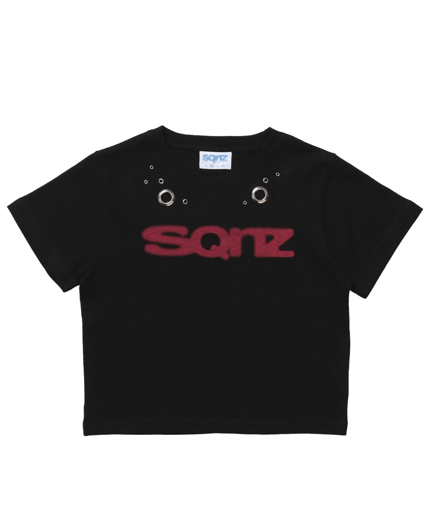 【sqnz(エスキュンズ)】sqnz eyelet babe tee / 半袖 クルーネック プリント レディース ハトメ 短丈 ブラック