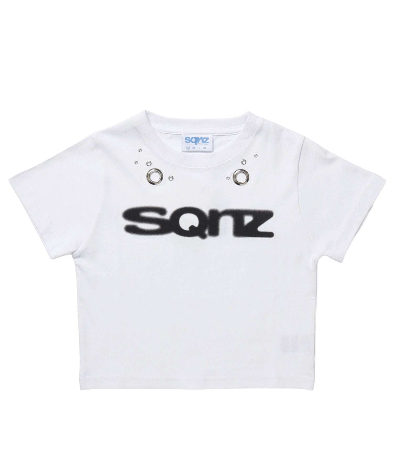 【sqnz(エスキュンズ)】sqnz eyelet babe tee / 半袖 クルーネック プリント レディース ハトメ 短丈 ホワイト