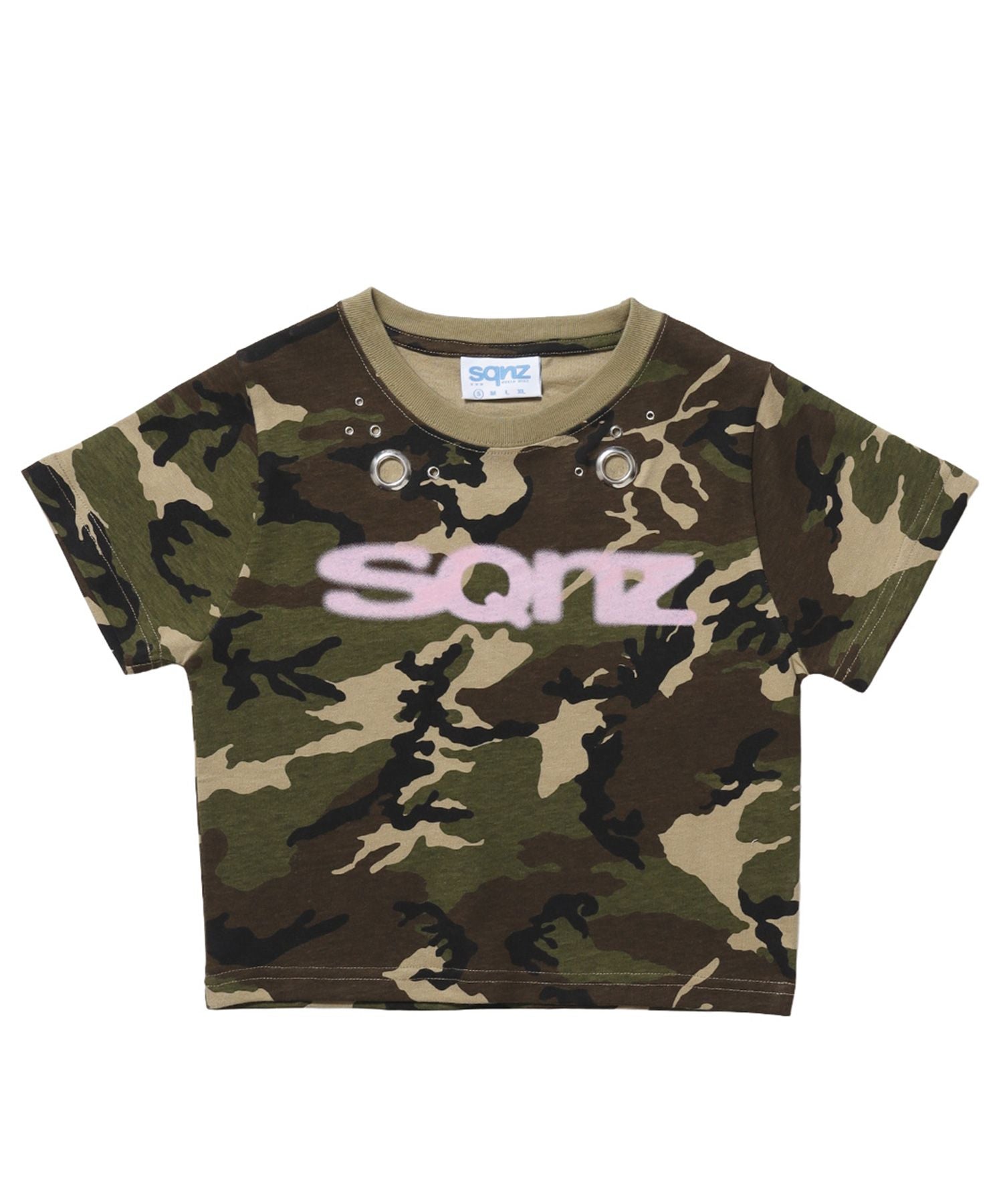 【sqnz(エスキュンズ)】sqnz eyelet babe tee / 半袖 クルーネック プリント レディース ハトメ 短丈 柄80