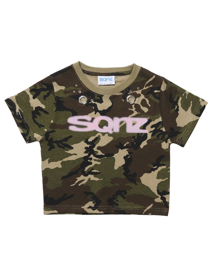 【sqnz(エスキュンズ)】sqnz eyelet babe tee / 半袖 クルーネック プリント レディース ハトメ 短丈 柄80