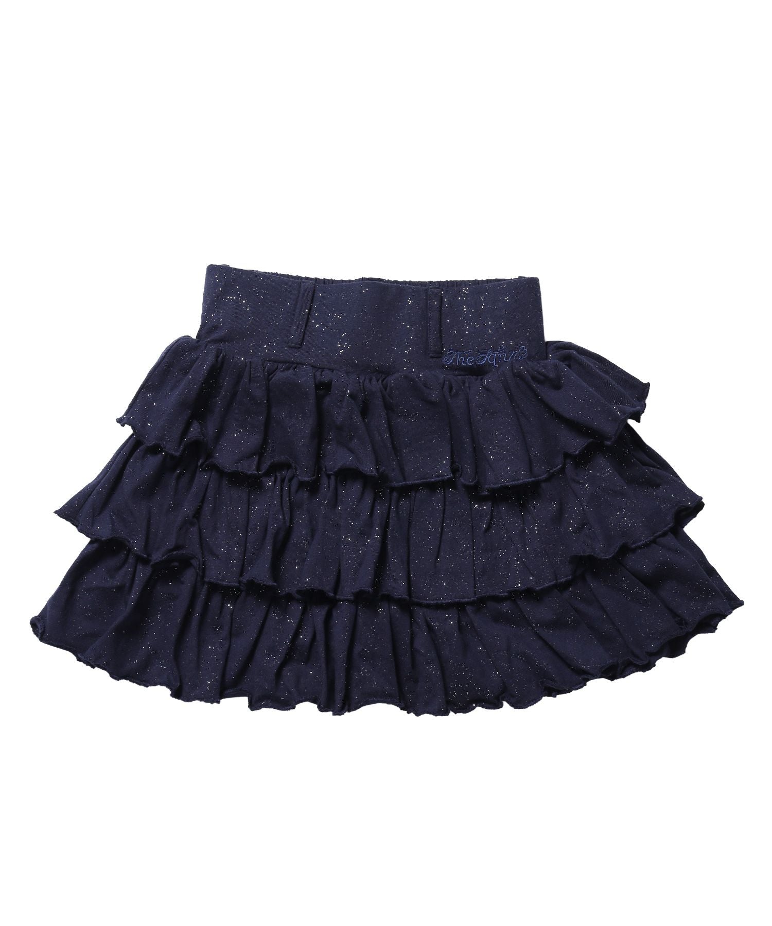 【sqnz(エスキュンズ)】sqnz glitter tiered skirt / レディース スカート フリル ベルトループ グリッター ラメ 刺繍 ワンポイント【セットアップ着用可能】 ダークネイビー