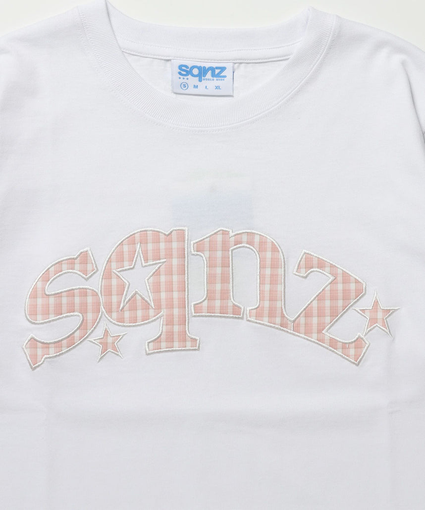 ※WEB限定 / スターロゴ半袖Tシャツ / sqnz star logo checkered applique tee ホワイト