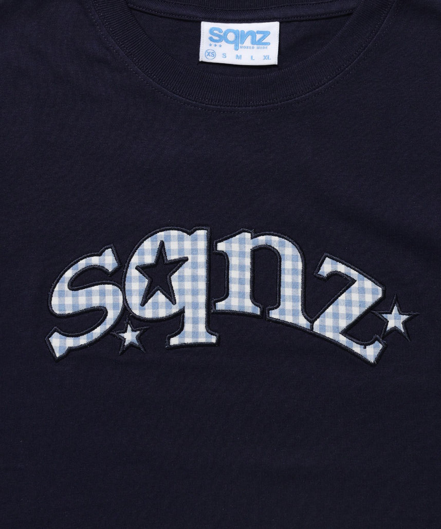 ※WEB限定 / スターロゴ半袖Tシャツ / sqnz star logo checkered applique tee ダークネイビー
