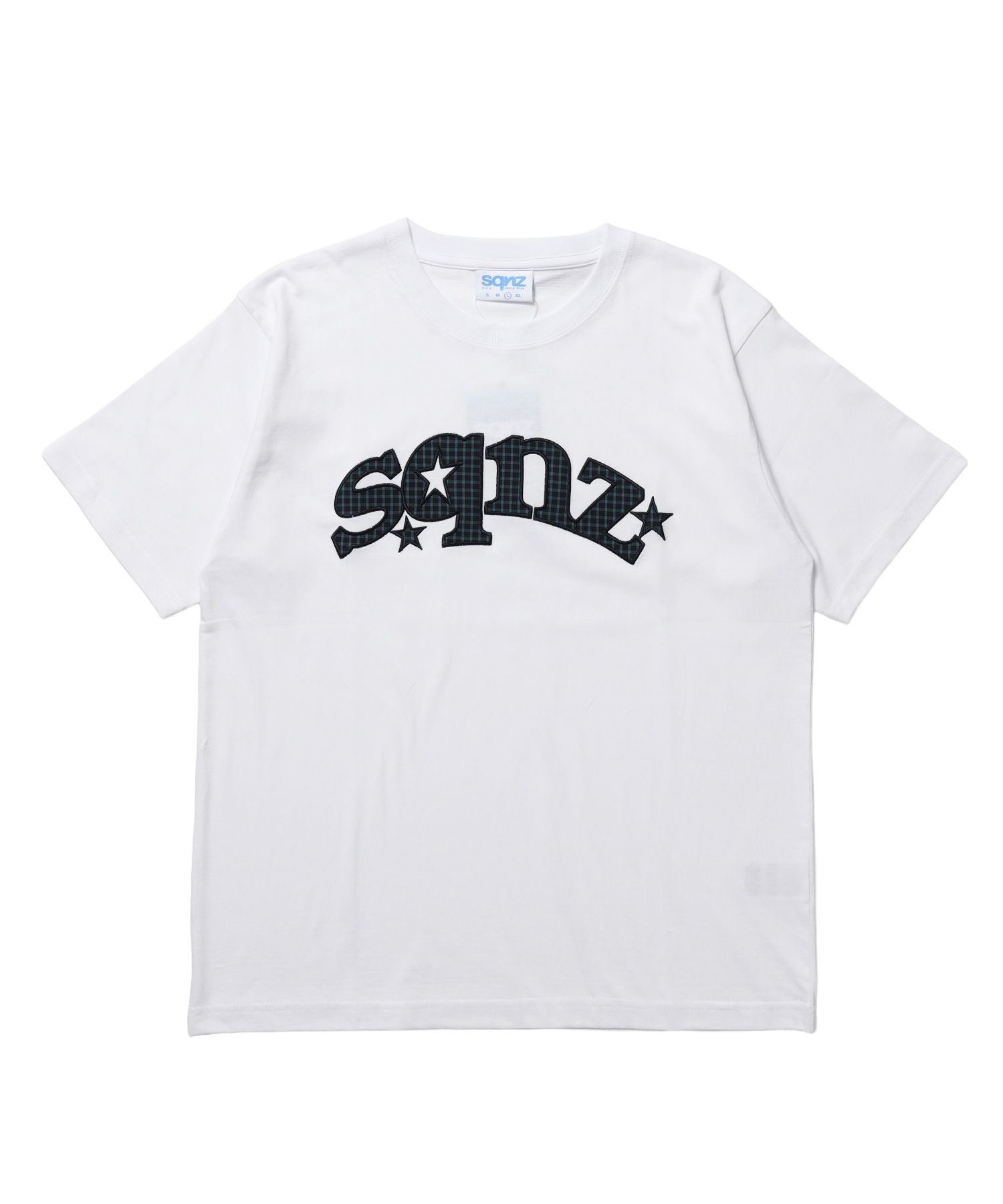 【sqnz(エスキュンズ)】sqnz star logo checkered applique tee / Tシャツ ワッペン チェック 半袖 クルーネック ワンポイント ユニセックス ホワイト系その他