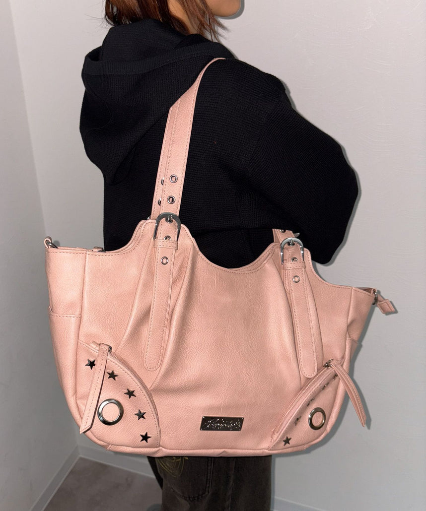 sqnz star eylet bag / フェイクレザー フェイクスウェード バック アジャスター ハンドバック ハトメ