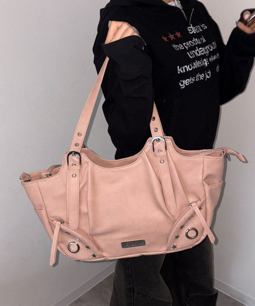 sqnz star eylet bag / フェイクレザー フェイクスウェード バック アジャスター ハンドバック ハトメ