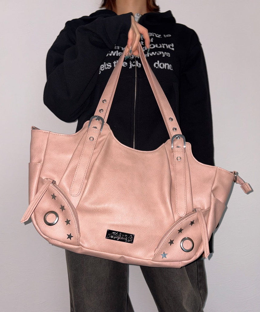 sqnz star eylet bag / フェイクレザー フェイクスウェード バック アジャスター ハンドバック ハトメ