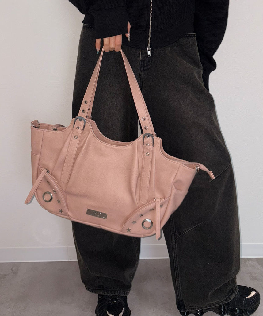 sqnz star eylet bag / フェイクレザー フェイクスウェード バック アジャスター ハンドバック ハトメ