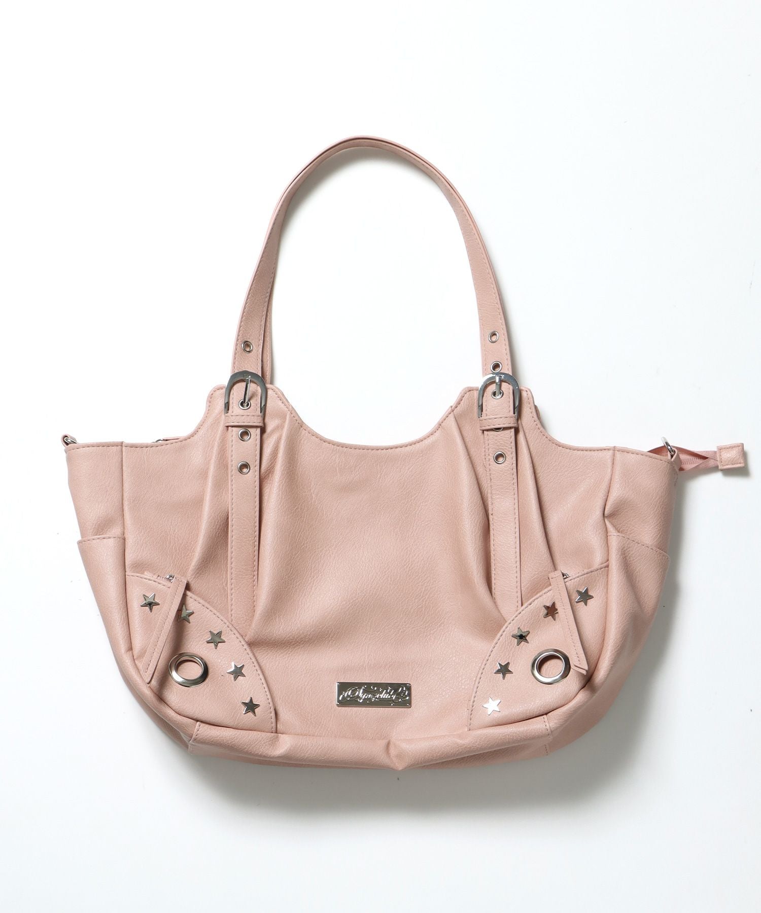【sqnz(エスキュンズ)】sqnz star eylet bag / 2WAY仕様 フェイクレザー バック アジャスター ハンドバック ショルダーバック ピンク