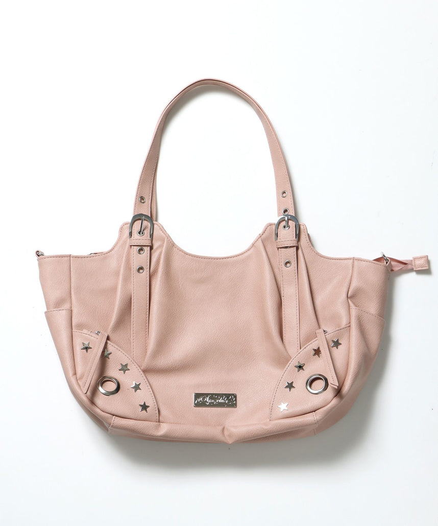 【sqnz(エスキュンズ)】sqnz star eylet bag / 2WAY仕様 フェイクレザー バック アジャスター ハンドバック ショルダーバック ピンク