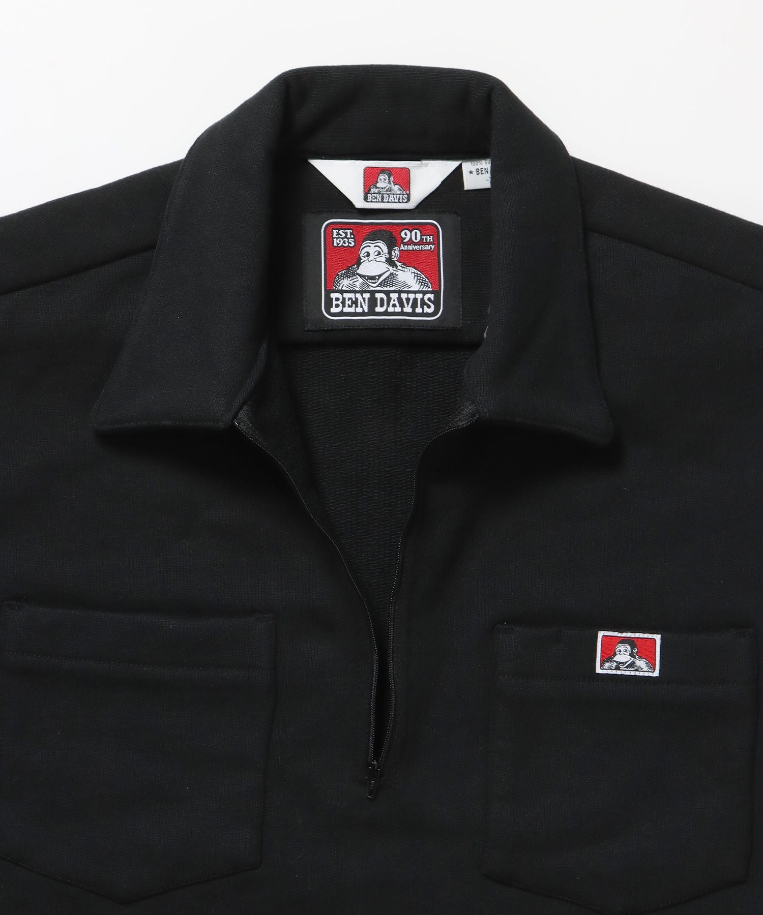 90TH H.SWEAT S/S 1/2 ZIP SHIRT / ヘビーウェイト 半袖 ハーフジップ 裏毛 ワンポイント ≪セットアップ対応≫ ブラック