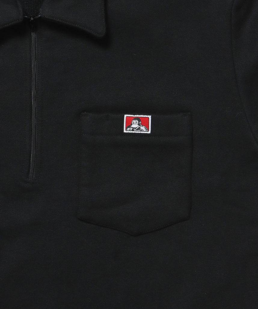 90TH H.SWEAT S/S 1/2 ZIP SHIRT / ヘビーウェイト 半袖 ハーフジップ 裏毛 ワンポイント ≪セットアップ対応≫ ブラック