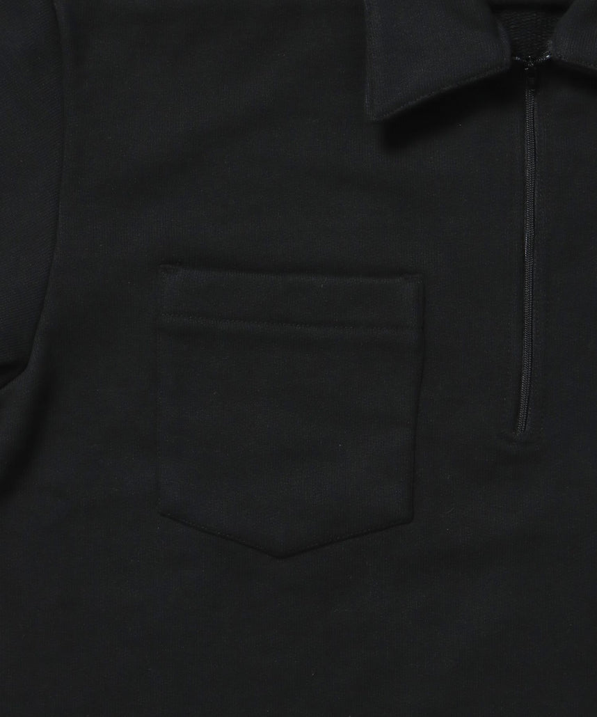 90TH H.SWEAT S/S 1/2 ZIP SHIRT / ヘビーウェイト 半袖 ハーフジップ 裏毛 ワンポイント ≪セットアップ対応≫ ブラック