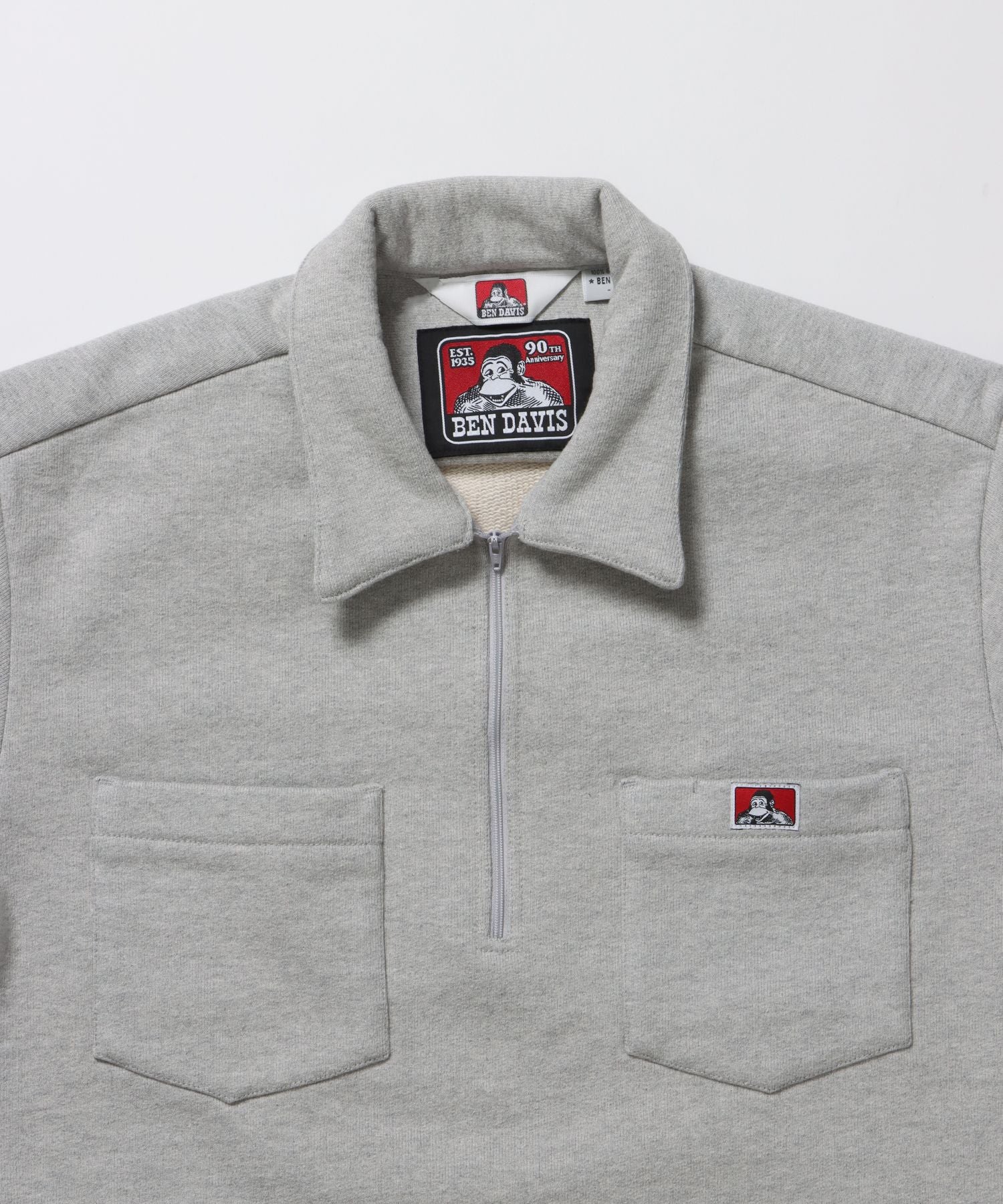 90TH H.SWEAT S/S 1/2 ZIP SHIRT / ヘビーウェイト 半袖 ハーフジップ 裏毛 ワンポイント ≪セットアップ対応≫ グレー