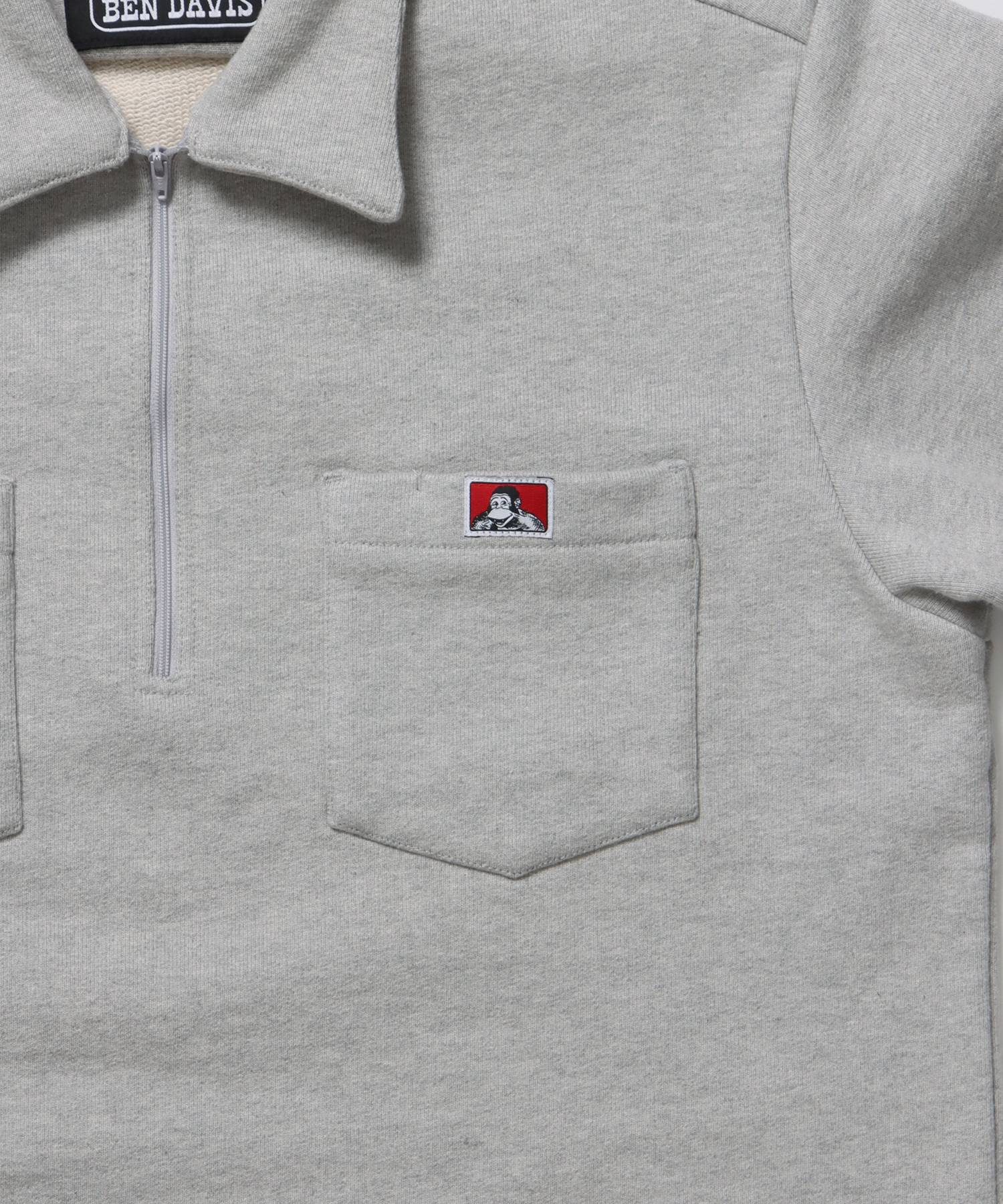 90TH H.SWEAT S/S 1/2 ZIP SHIRT / ヘビーウェイト 半袖 ハーフジップ 裏毛 ワンポイント ≪セットアップ対応≫ グレー