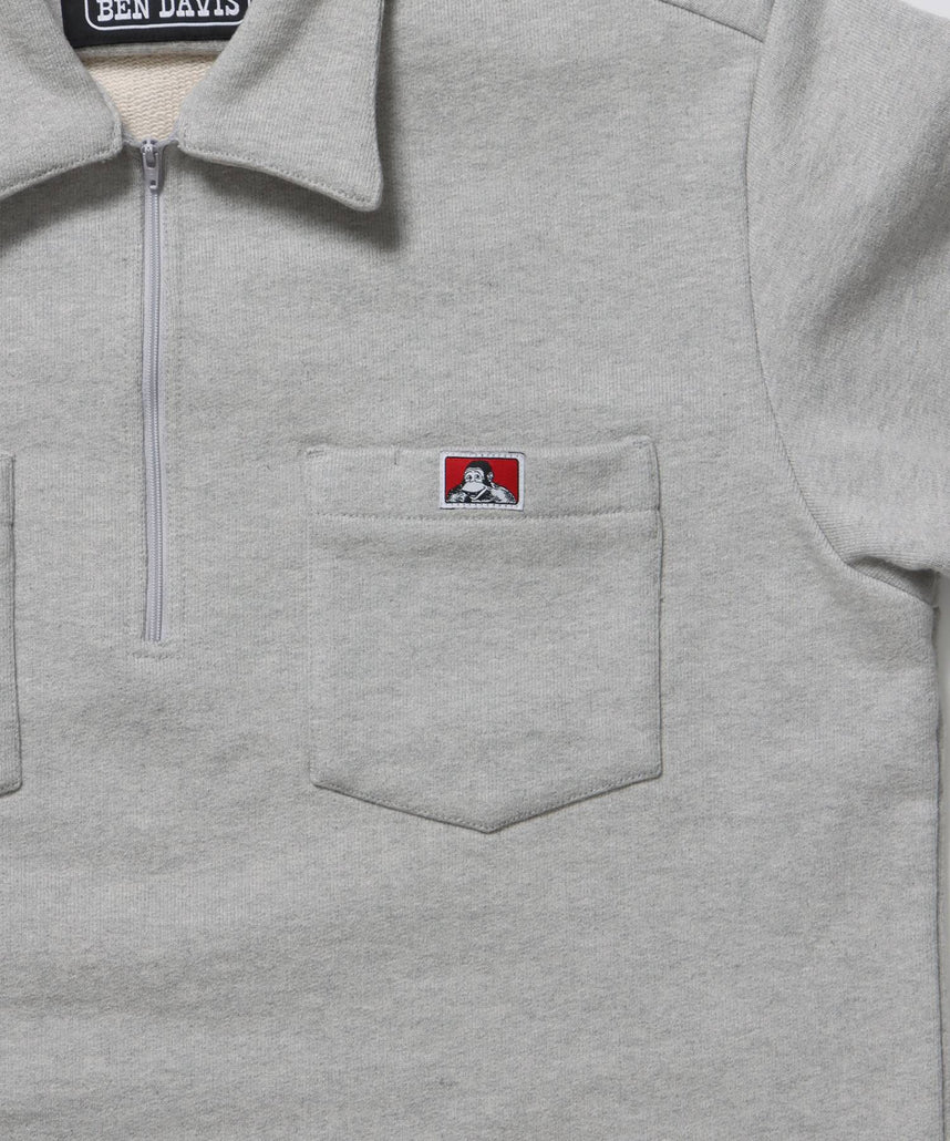 90TH H.SWEAT S/S 1/2 ZIP SHIRT / ヘビーウェイト 半袖 ハーフジップ 裏毛 ワンポイント ≪セットアップ対応≫ グレー