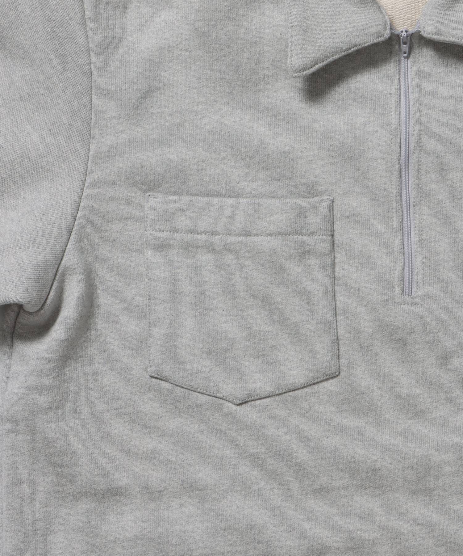 90TH H.SWEAT S/S 1/2 ZIP SHIRT / ヘビーウェイト 半袖 ハーフジップ 裏毛 ワンポイント ≪セットアップ対応≫ グレー