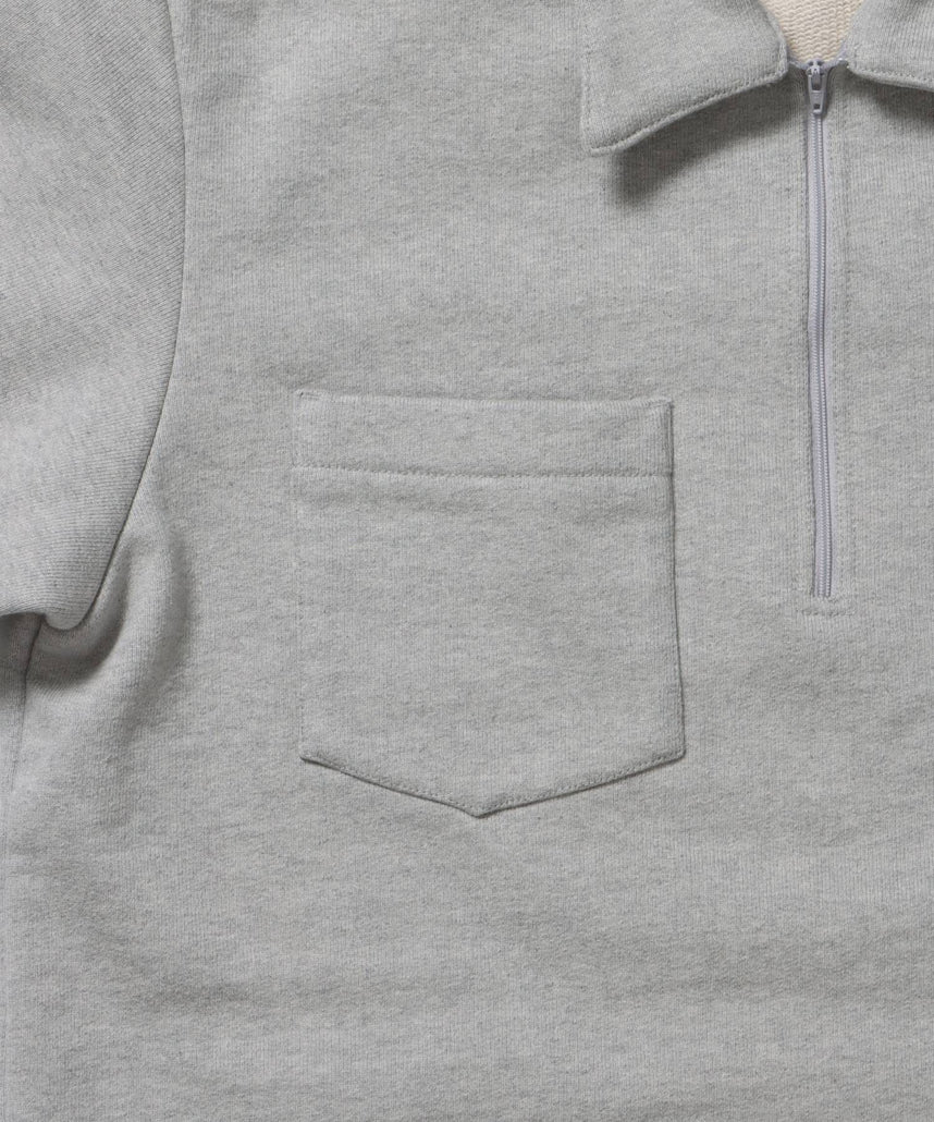 90TH H.SWEAT S/S 1/2 ZIP SHIRT / ヘビーウェイト 半袖 ハーフジップ 裏毛 ワンポイント ≪セットアップ対応≫ グレー
