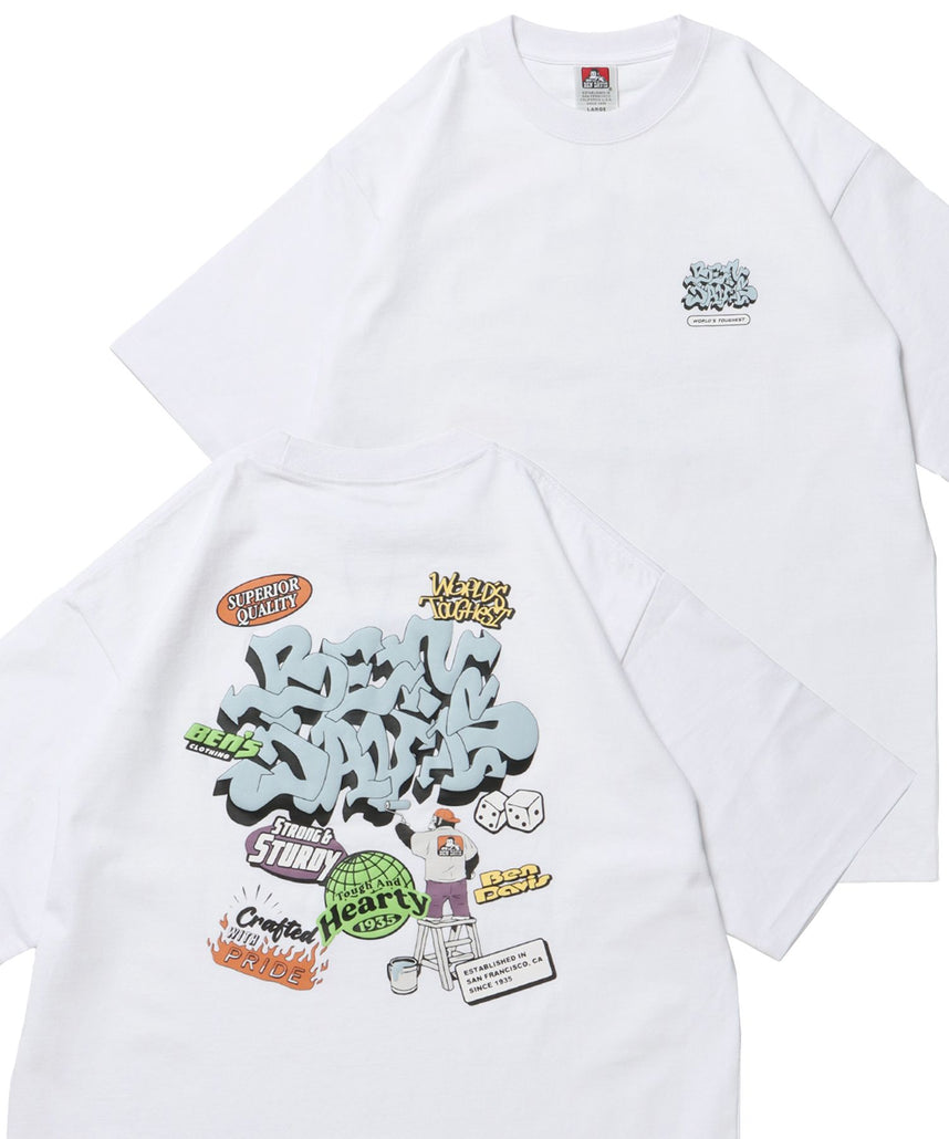 【BEN DAVIS(ベンデイビス)】OVERLAP TEE NV / オーバーサイズ 半袖 ワンポイント プリント クルーネック ホワイト