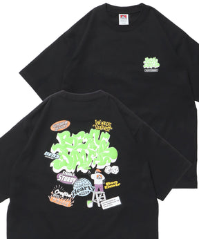 OVERLAP TEE NV / オーバーサイズ 半袖 ワンポイント プリント クルーネック ブラック