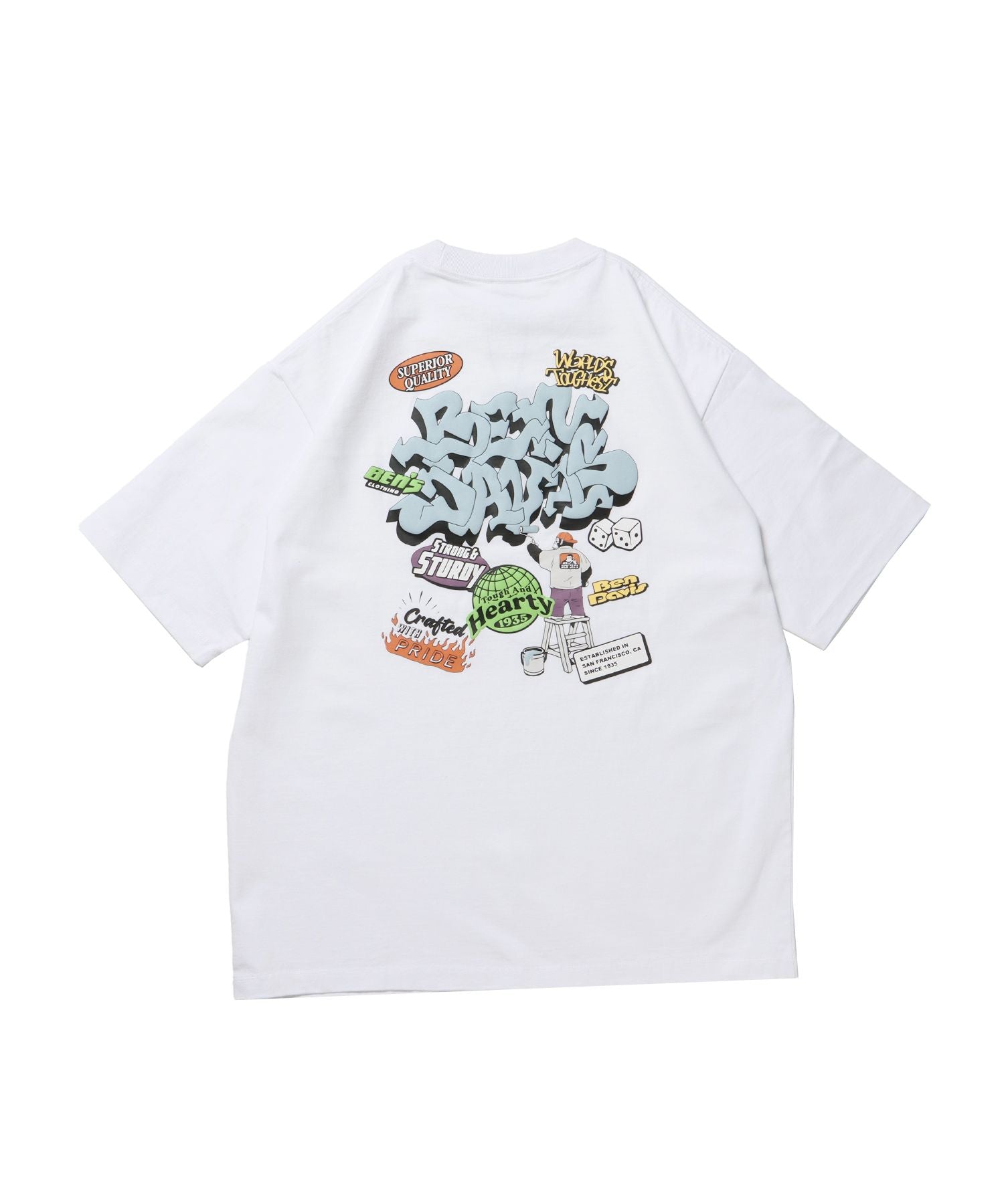 【BEN DAVIS(ベンデイビス)】OVERLAP TEE NV / オーバーサイズ 半袖 ワンポイント プリント クルーネック ホワイト