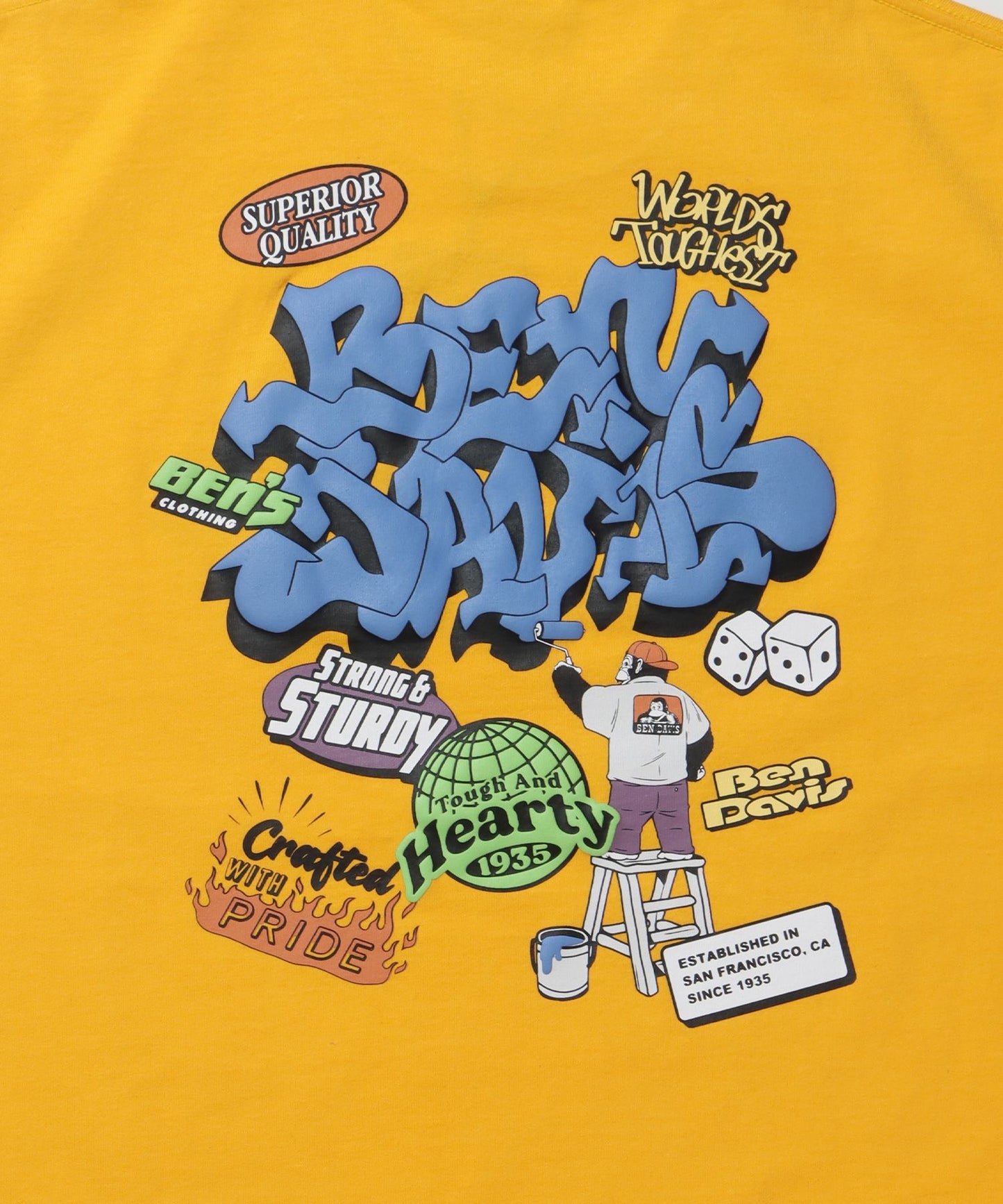OVERLAP TEE NV / オーバーサイズ 半袖 ワンポイント プリント クルーネック イエロー