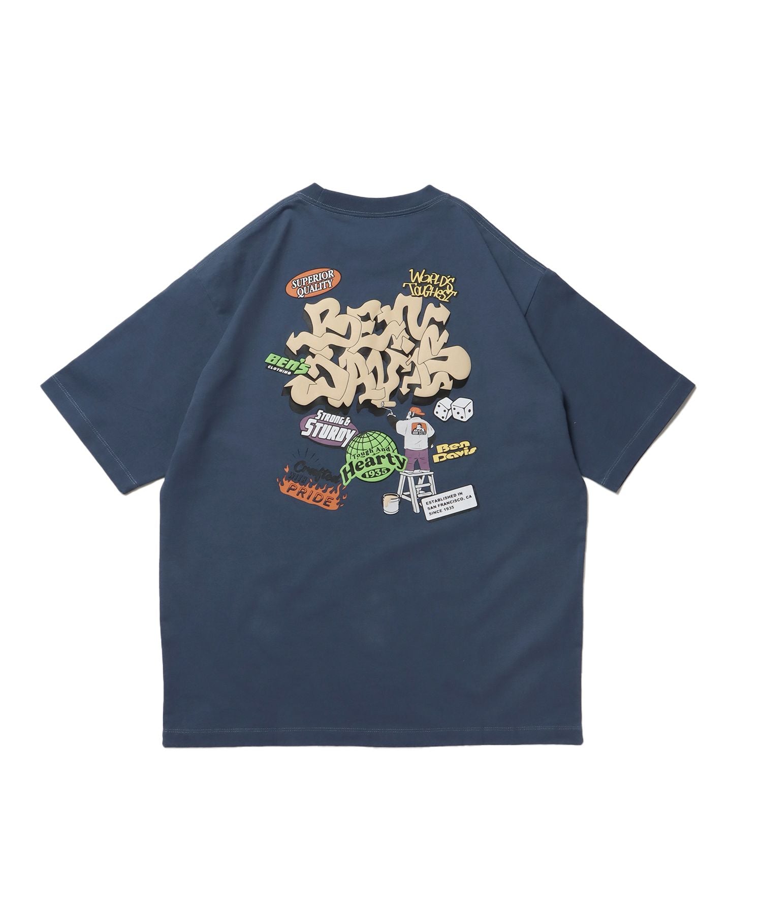 【BEN DAVIS(ベンデイビス)】OVERLAP TEE NV / オーバーサイズ 半袖 ワンポイント プリント クルーネック ブルーグレー