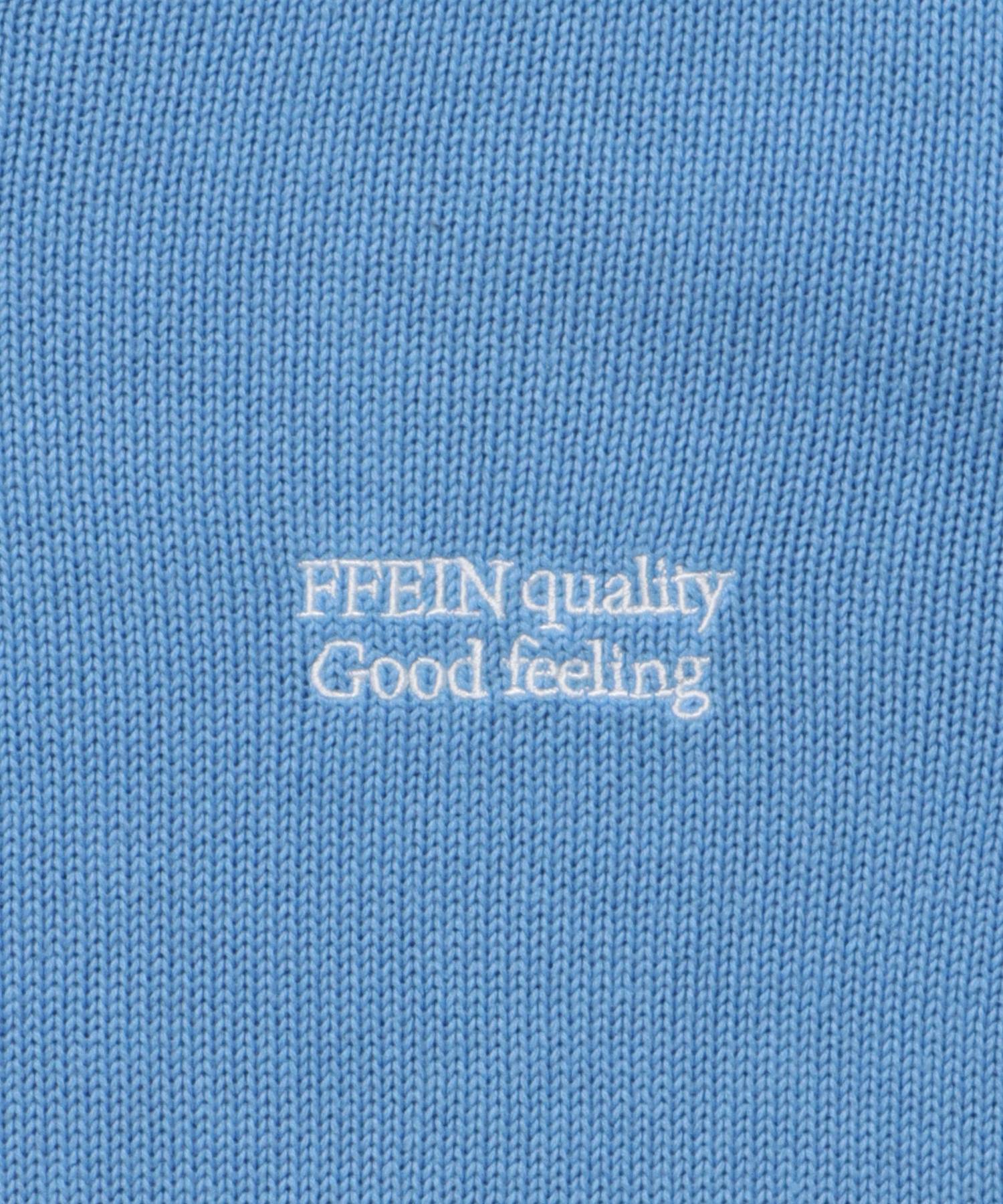 ワンポイントロゴVネックニット/ ニット Vネック 刺繍 ワンポイント 長袖 【短丈】 ブルー