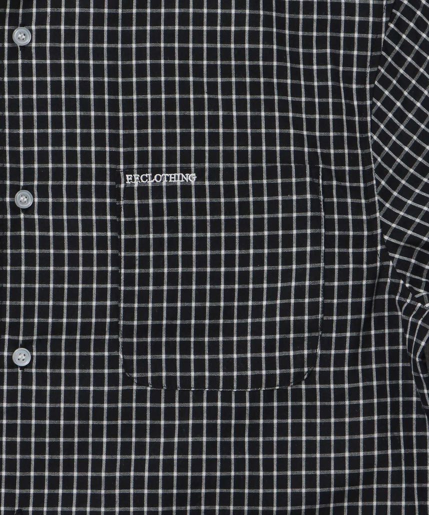 アソートワンポイントボックス長袖シャツ / シャツ レギュラーカラー 長袖 ワンポイント 刺繍 レイヤード ポケット ブラック