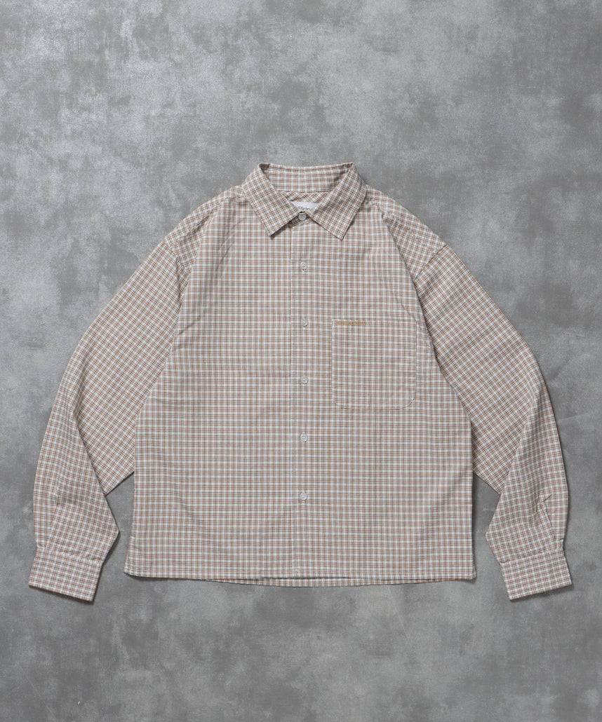 【FFEIN(フェイン)】アソートワンポイントボックス長袖シャツ / シャツ レギュラーカラー 長袖 ワンポイント 刺繍 レイヤード ポケット オレンジ系その他