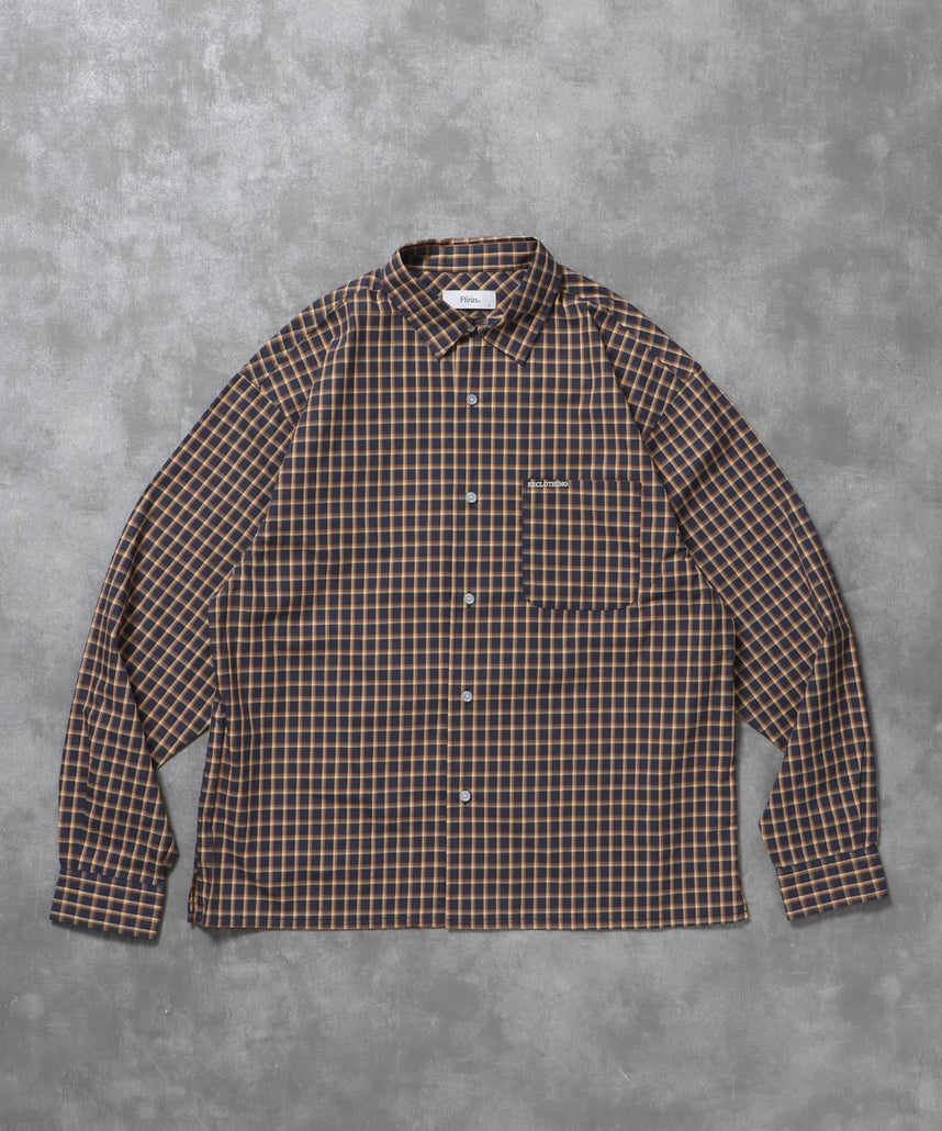 【FFEIN(フェイン)】アソートワンポイントボックス長袖シャツ / シャツ レギュラーカラー 長袖 ワンポイント 刺繍 レイヤード ポケット オレンジ