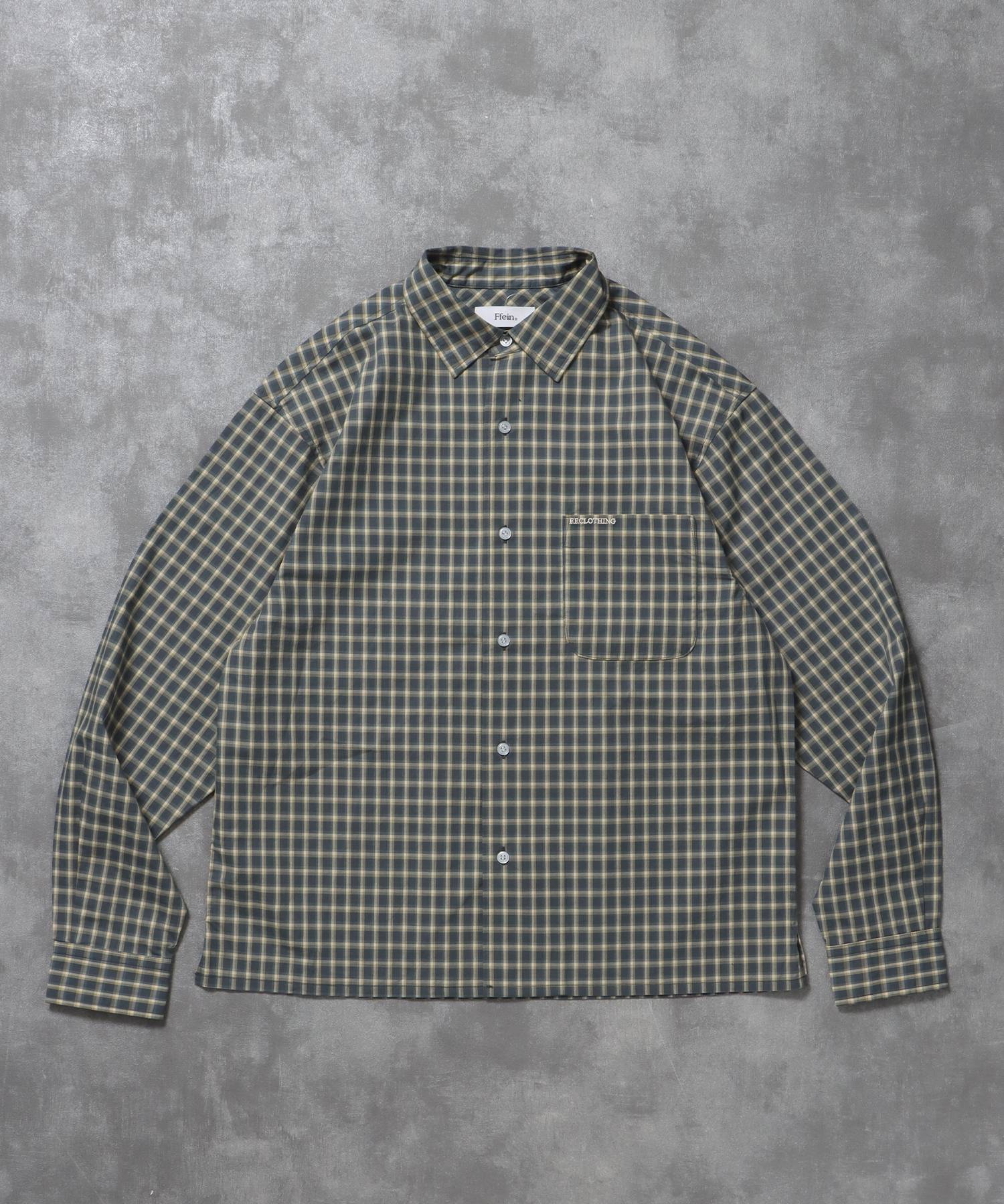 【FFEIN(フェイン)】アソートワンポイントボックス長袖シャツ / シャツ レギュラーカラー 長袖 ワンポイント 刺繍 レイヤード ポケット ダークグリーン
