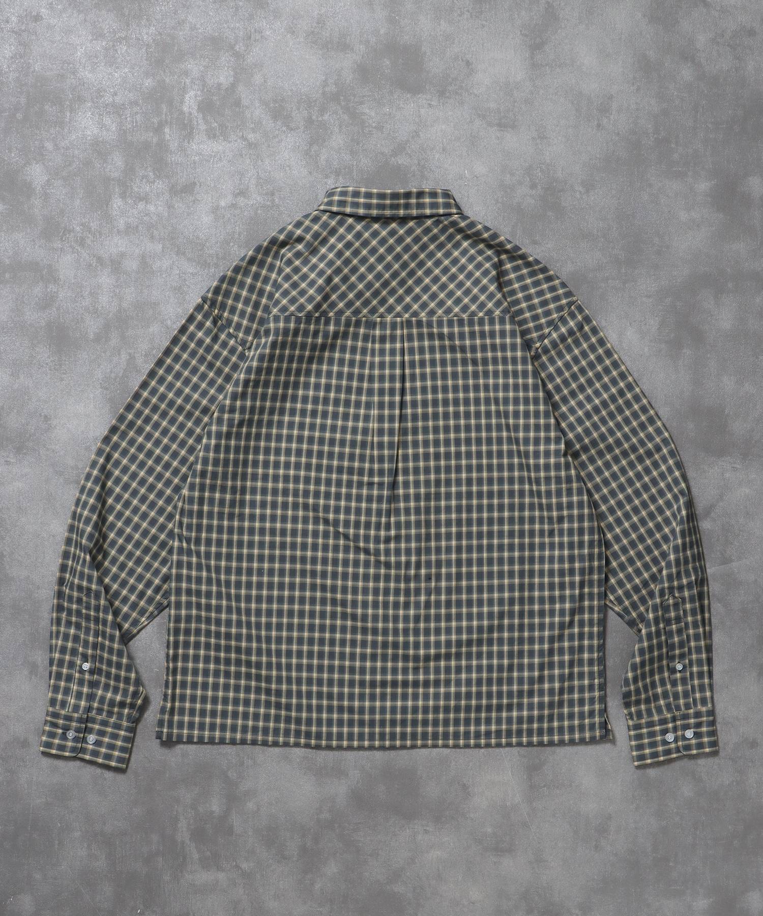 アソートワンポイントボックス長袖シャツ / シャツ レギュラーカラー 長袖 ワンポイント 刺繍 レイヤード ポケット ダークグリーン