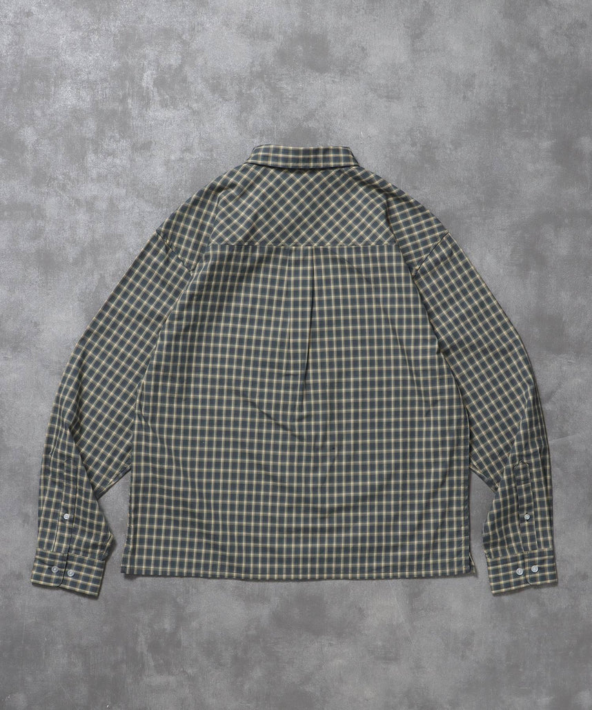 アソートワンポイントボックス長袖シャツ / シャツ レギュラーカラー 長袖 ワンポイント 刺繍 レイヤード ポケット ダークグリーン