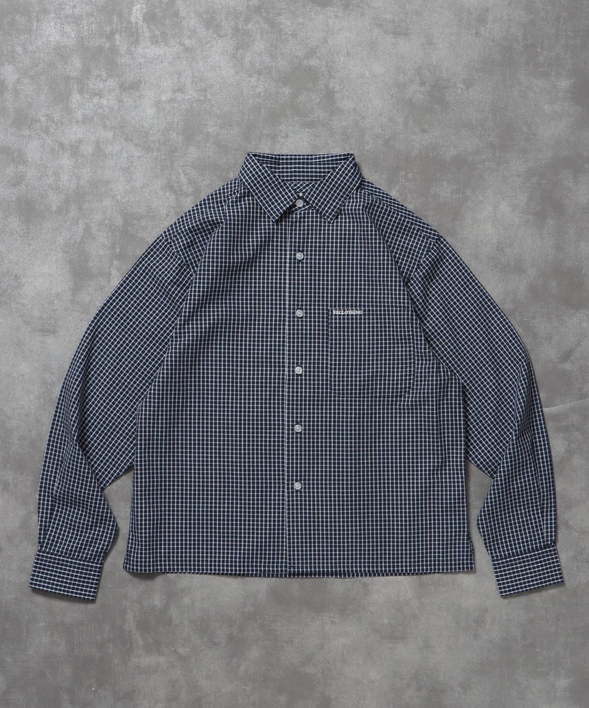 【FFEIN(フェイン)】アソートワンポイントボックス長袖シャツ / シャツ レギュラーカラー 長袖 ワンポイント 刺繍 レイヤード ポケット ネイビー