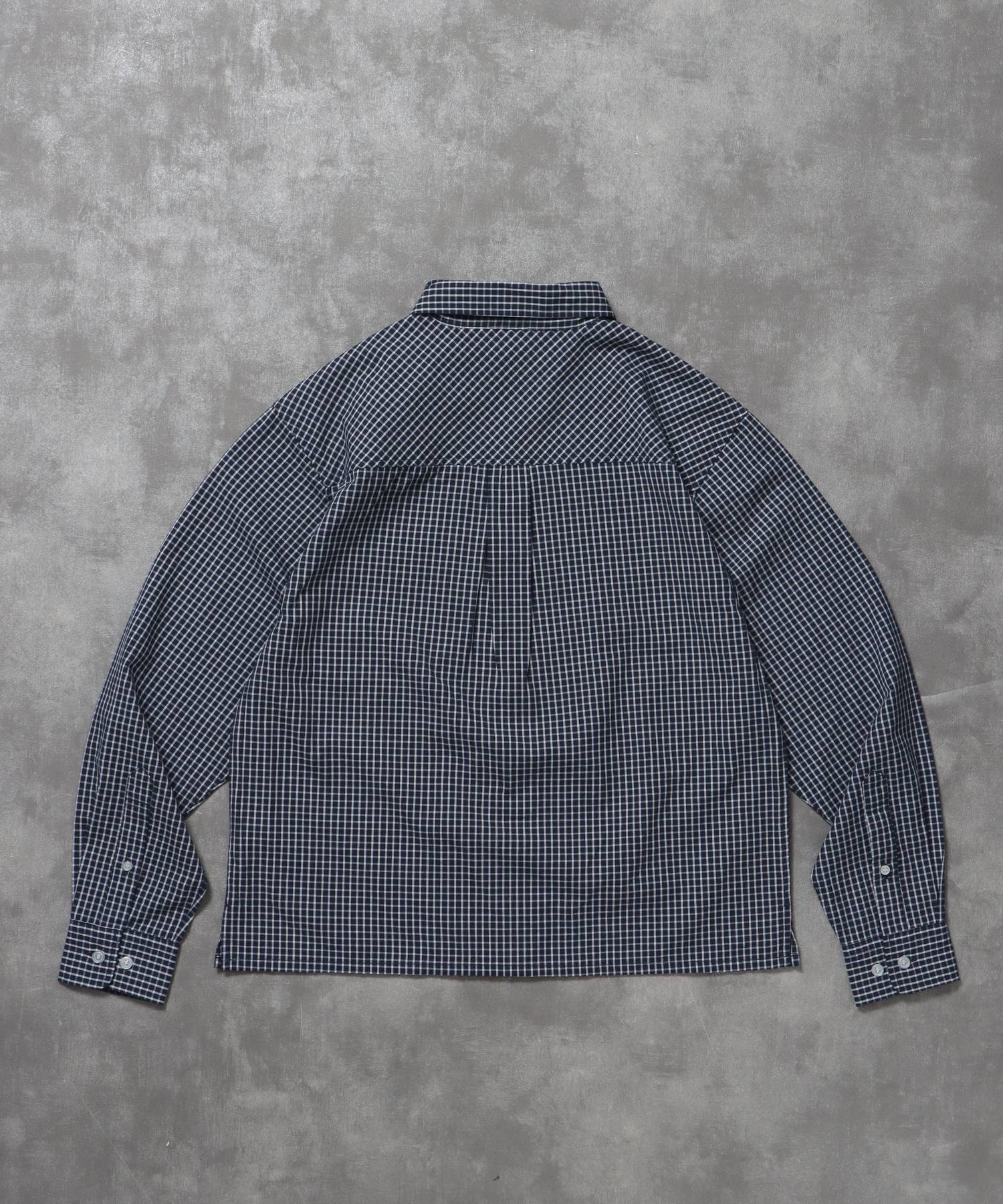 アソートワンポイントボックス長袖シャツ / シャツ レギュラーカラー 長袖 ワンポイント 刺繍 レイヤード ポケット ネイビー