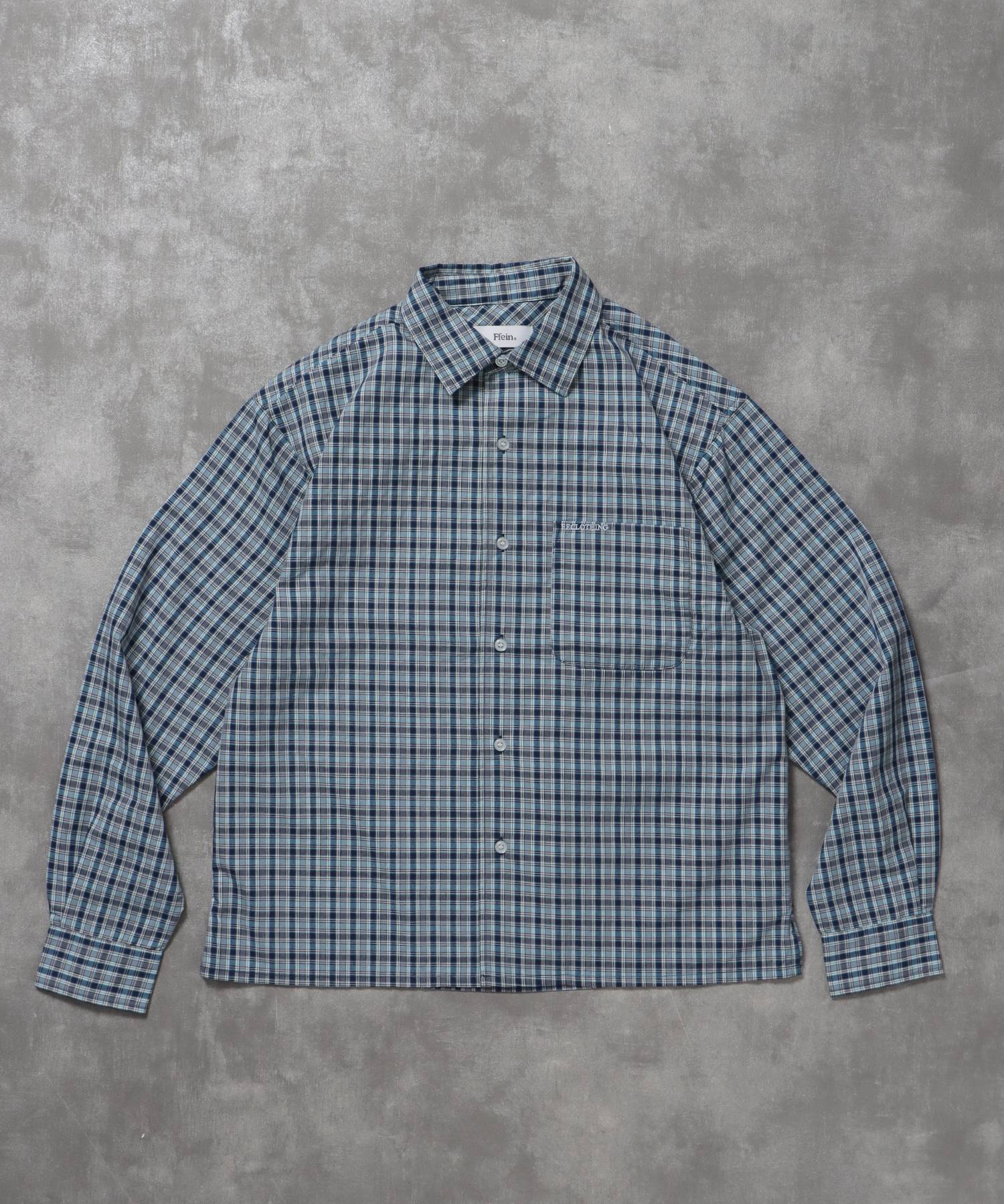 【FFEIN(フェイン)】アソートワンポイントボックス長袖シャツ / シャツ レギュラーカラー 長袖 ワンポイント 刺繍 レイヤード ポケット ライトブルー