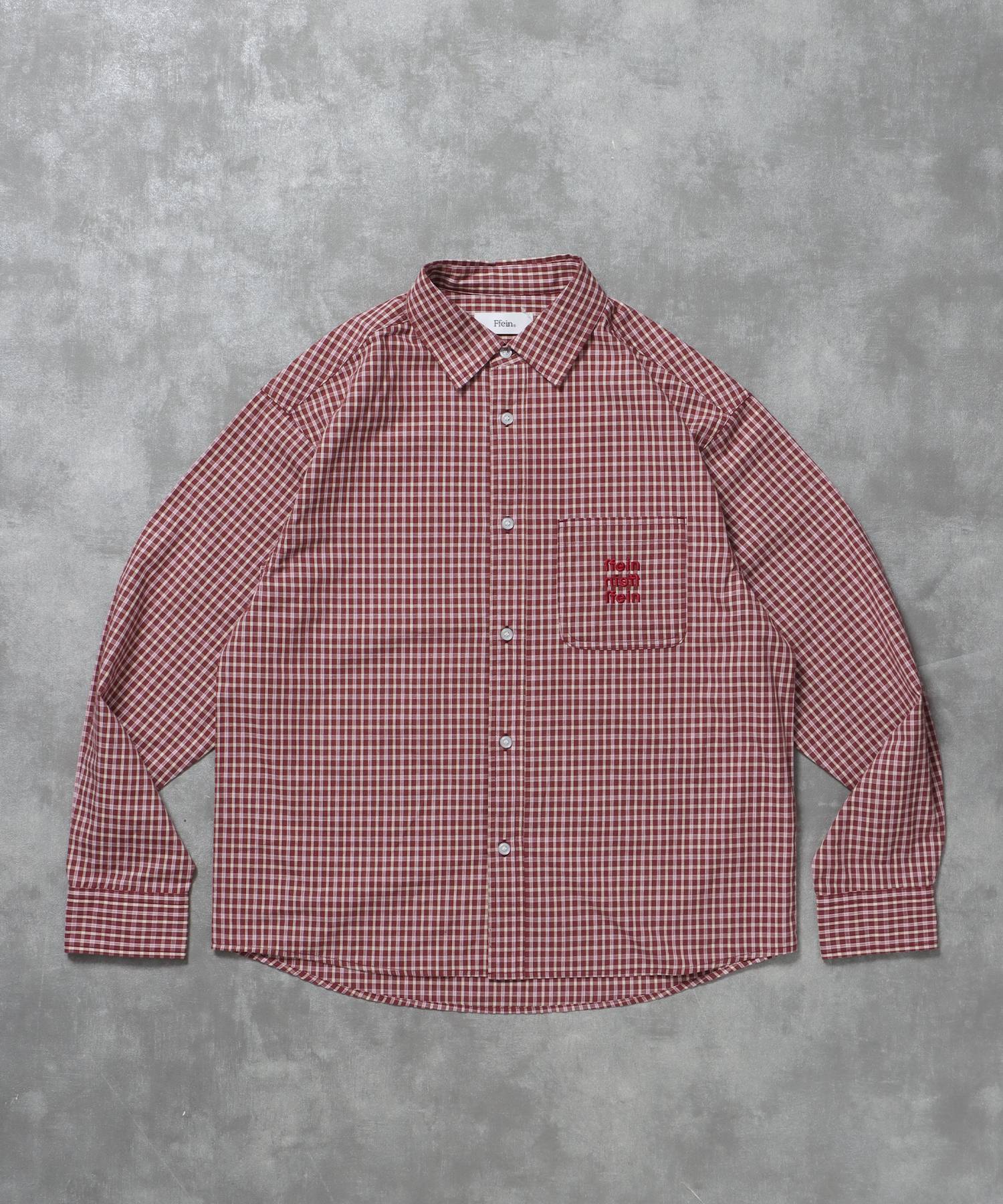 【FFEIN(フェイン)】アソートワンポイントボックス長袖シャツ / シャツ レギュラーカラー 長袖 ワンポイント 刺繍 レイヤード ポケット レッド