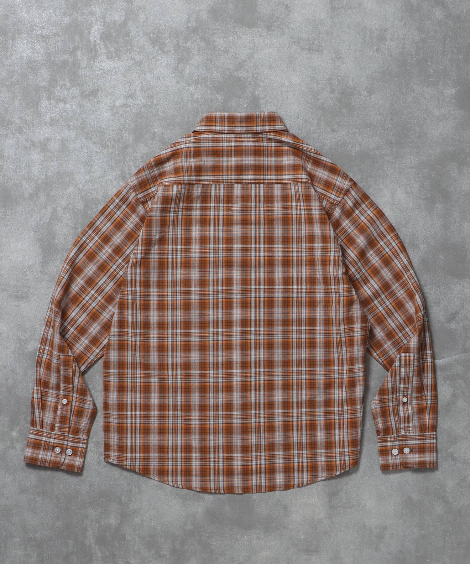 アソートワンポイントボックス長袖シャツ / シャツ レギュラーカラー 長袖 ワンポイント 刺繍 レイヤード ポケット ダークオレンジ