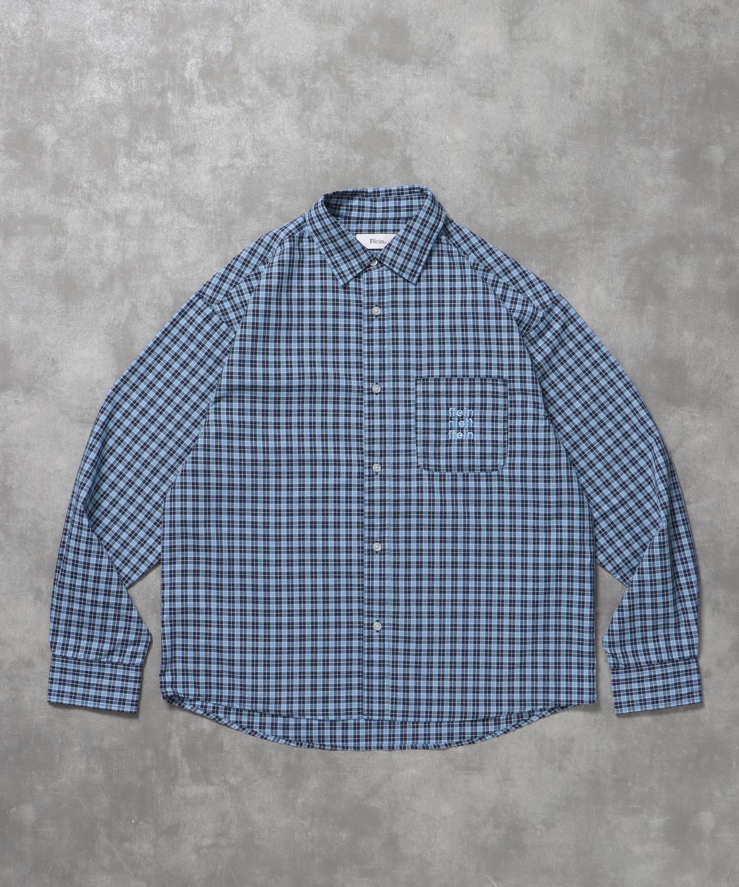 【FFEIN(フェイン)】アソートワンポイントボックス長袖シャツ / シャツ レギュラーカラー 長袖 ワンポイント 刺繍 レイヤード ポケット ブルー