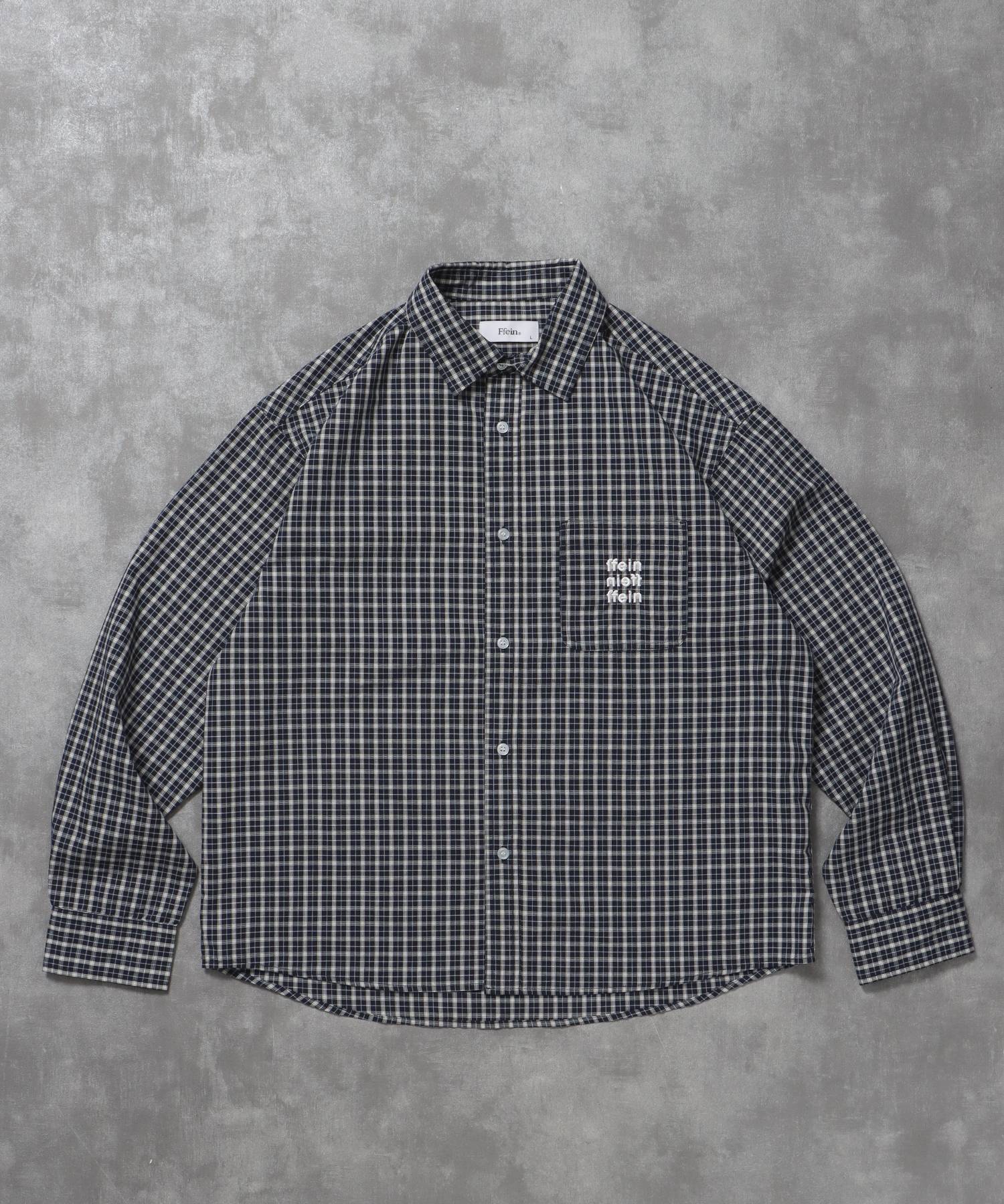 【FFEIN(フェイン)】アソートワンポイントボックス長袖シャツ / シャツ レギュラーカラー 長袖 ワンポイント 刺繍 レイヤード ポケット ダークネイビー