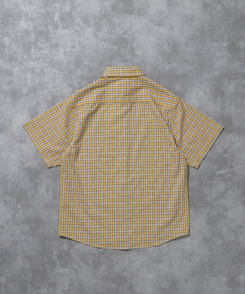 アソートワンポイントラウンド半袖チェックシャツ / シャツ レギュラーカラー 半袖 ワンポイント 刺繍 レイヤード ポケット イエロー