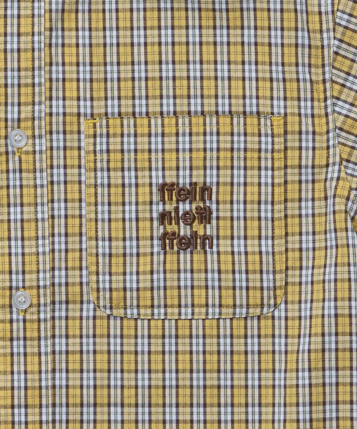 アソートワンポイントラウンド半袖チェックシャツ / シャツ レギュラーカラー 半袖 ワンポイント 刺繍 レイヤード ポケット イエロー