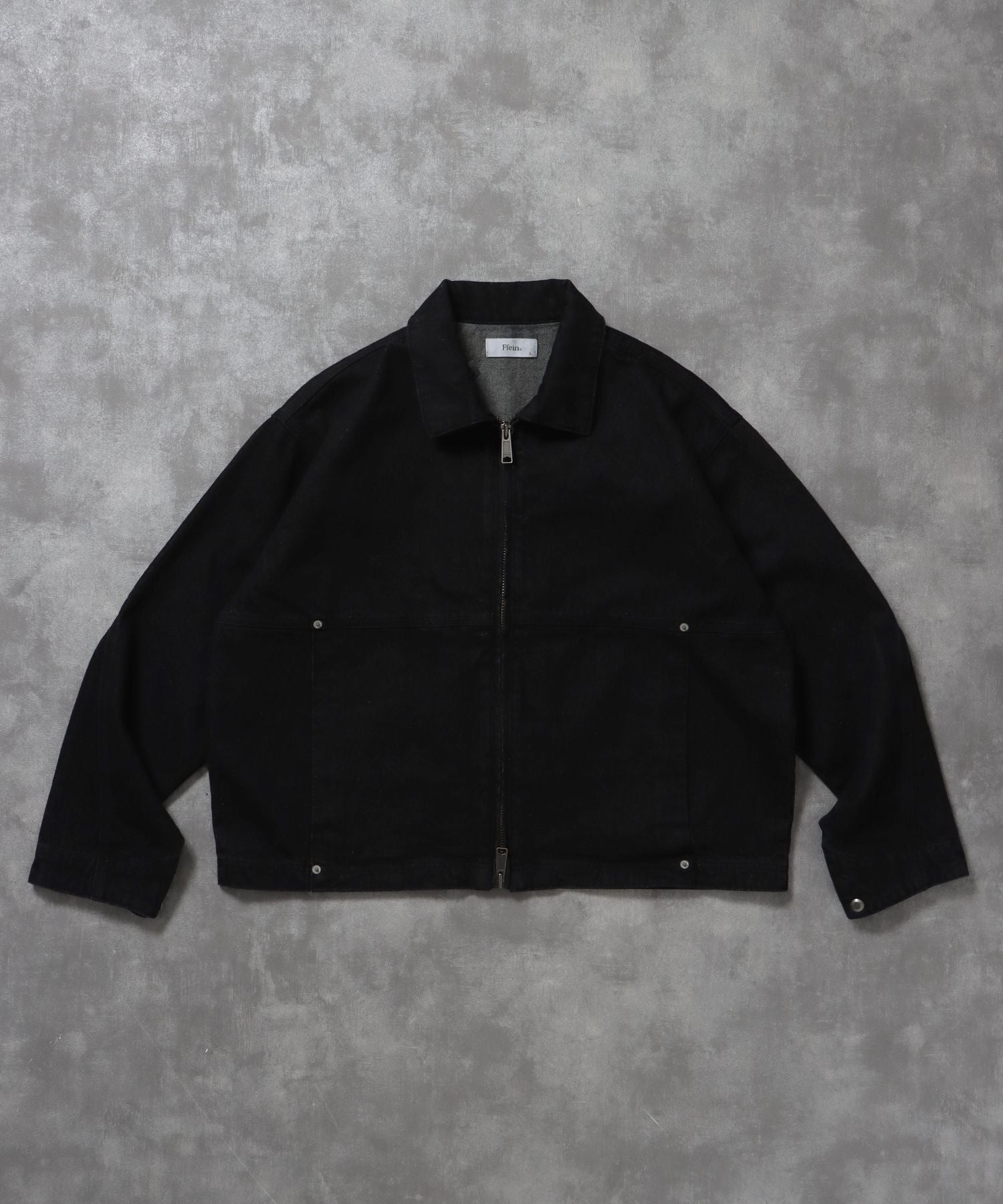 【FFEIN(フェイン)】袖切り替えデニムJK / ジャケット デニム ジップ リベット ライトアウター 刺繍【セットアップ対応】 ブラック
