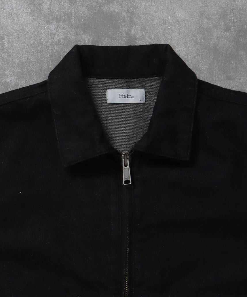 袖切り替えデニムJK / ジャケット デニム ジップ リベット ライトアウター 刺繍【セットアップ対応】 ブラック