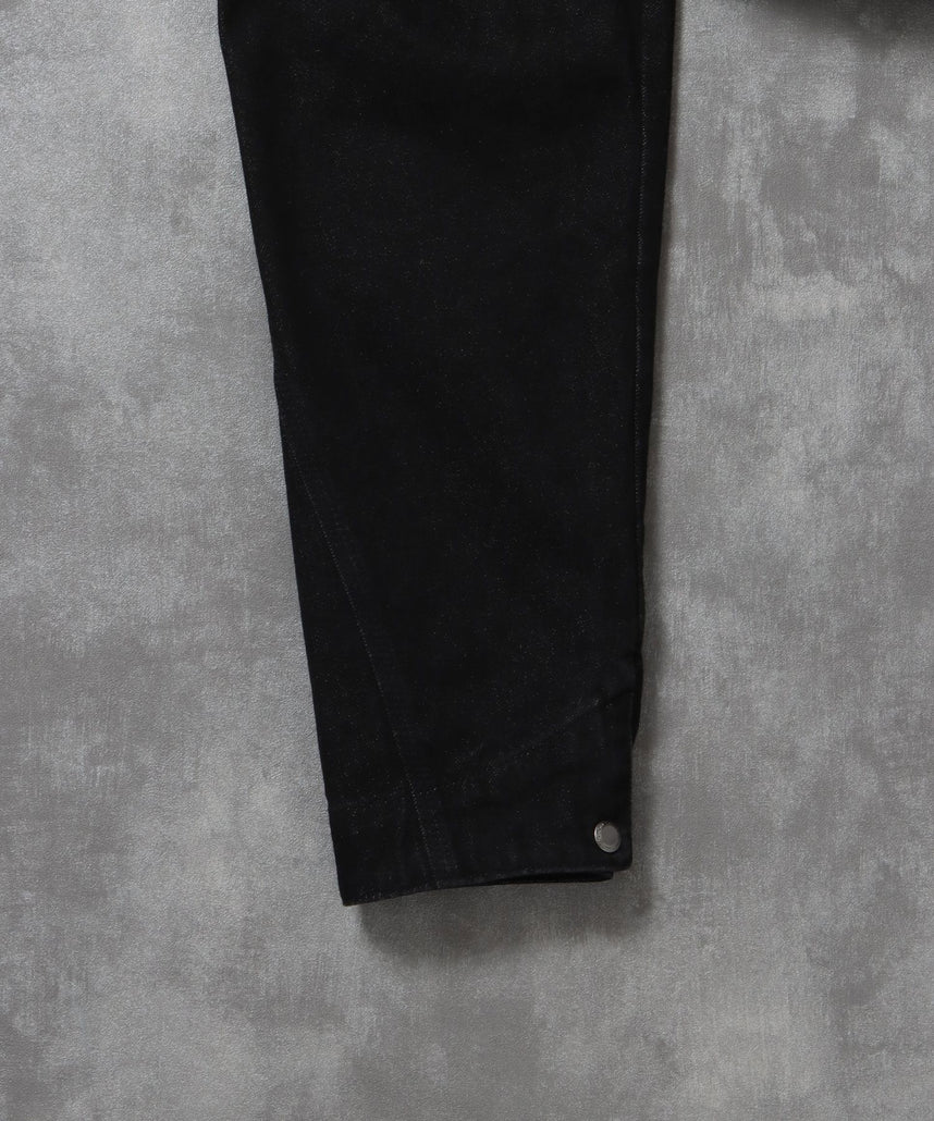 袖切り替えデニムJK / ジャケット デニム ジップ リベット ライトアウター 刺繍【セットアップ対応】 ブラック