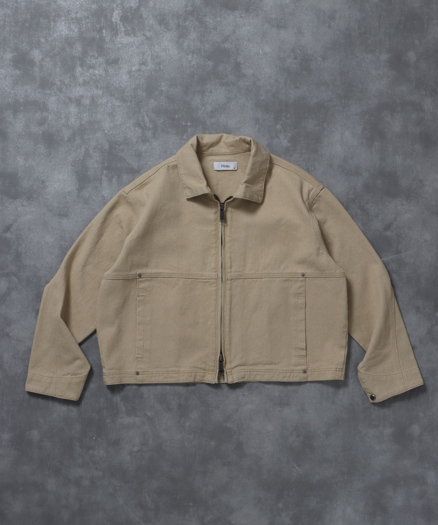 【FFEIN(フェイン)】袖切り替えデニムJK / ジャケット デニム ジップ リベット ライトアウター 刺繍【セットアップ対応】 ベージュ