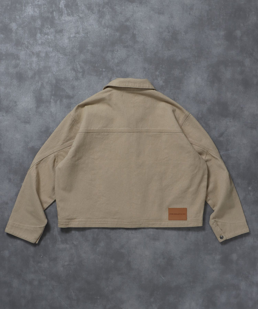 【FFEIN(フェイン)】袖切り替えデニムJK / ジャケット デニム ジップ リベット ライトアウター 刺繍【セットアップ対応】 ベージュ